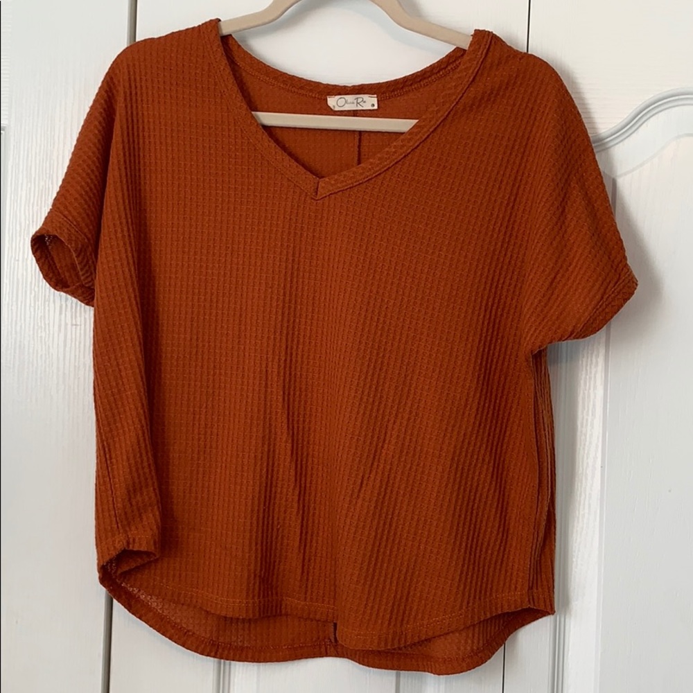 Olivia Rae Burnt Orange Waffle Top - Large